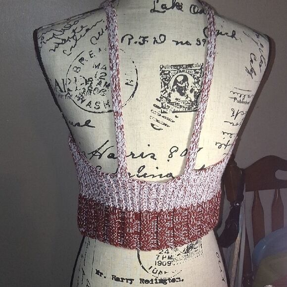FREE PEOPLE Knit Halter Top - Burgundy and White Size Small Petite - Picture 13 of 14